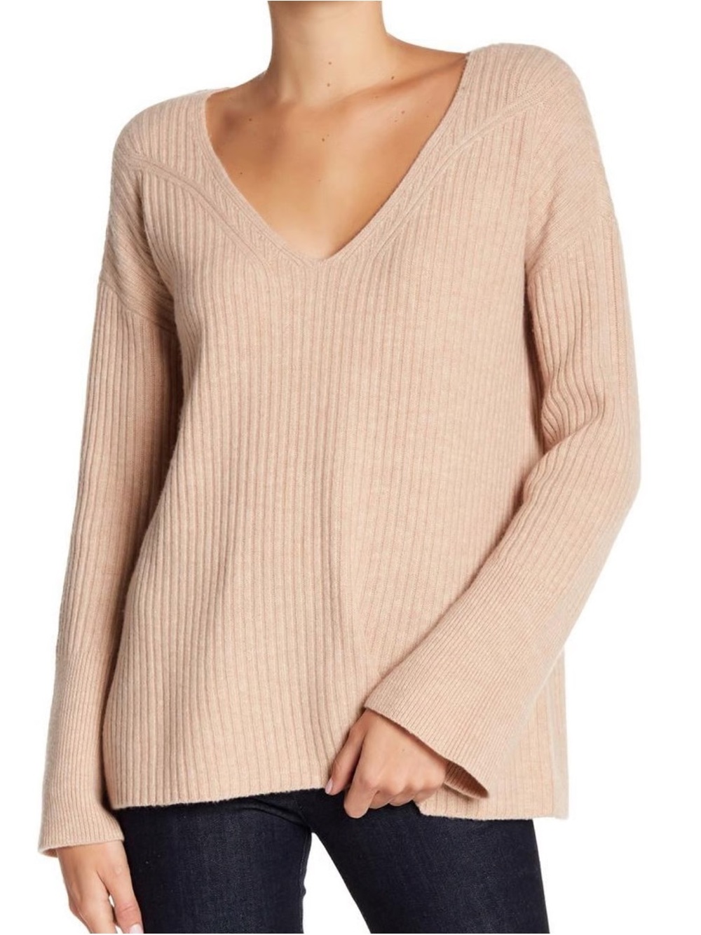 Rag & Bone 100% Merino Wool Oatmeal Beige Knit Bell Sleeve Sweater Size X-Small
